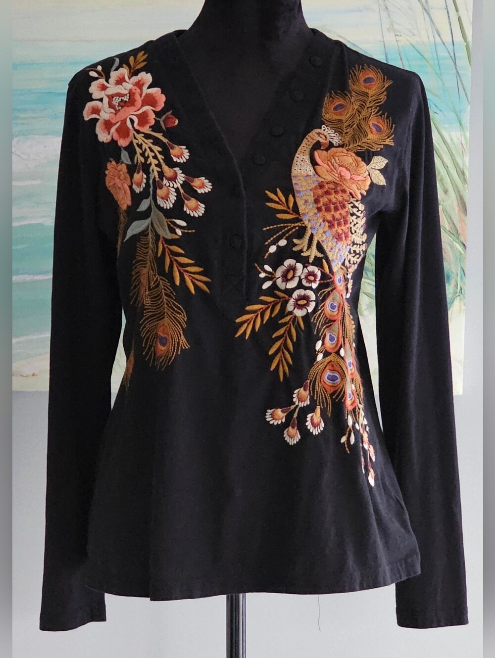 Johnny Was Embroidered Long Sleeve Tee